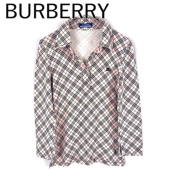 バーバリー BURBERRY 襟付きカットソー 七分袖 チェック柄 スリット ベビーピンク系 送料無料 h0625aq01929 中古 古着 ブランド古着DB バーバリー BURBERRY 襟付きカットソー 七分袖 チェック柄