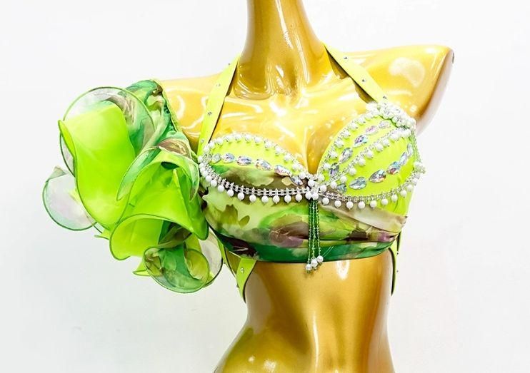 ベリーダンス衣装 トップスブラ スカート グリーン オーダーメイド WHITEMONARCHHOTEL_COM