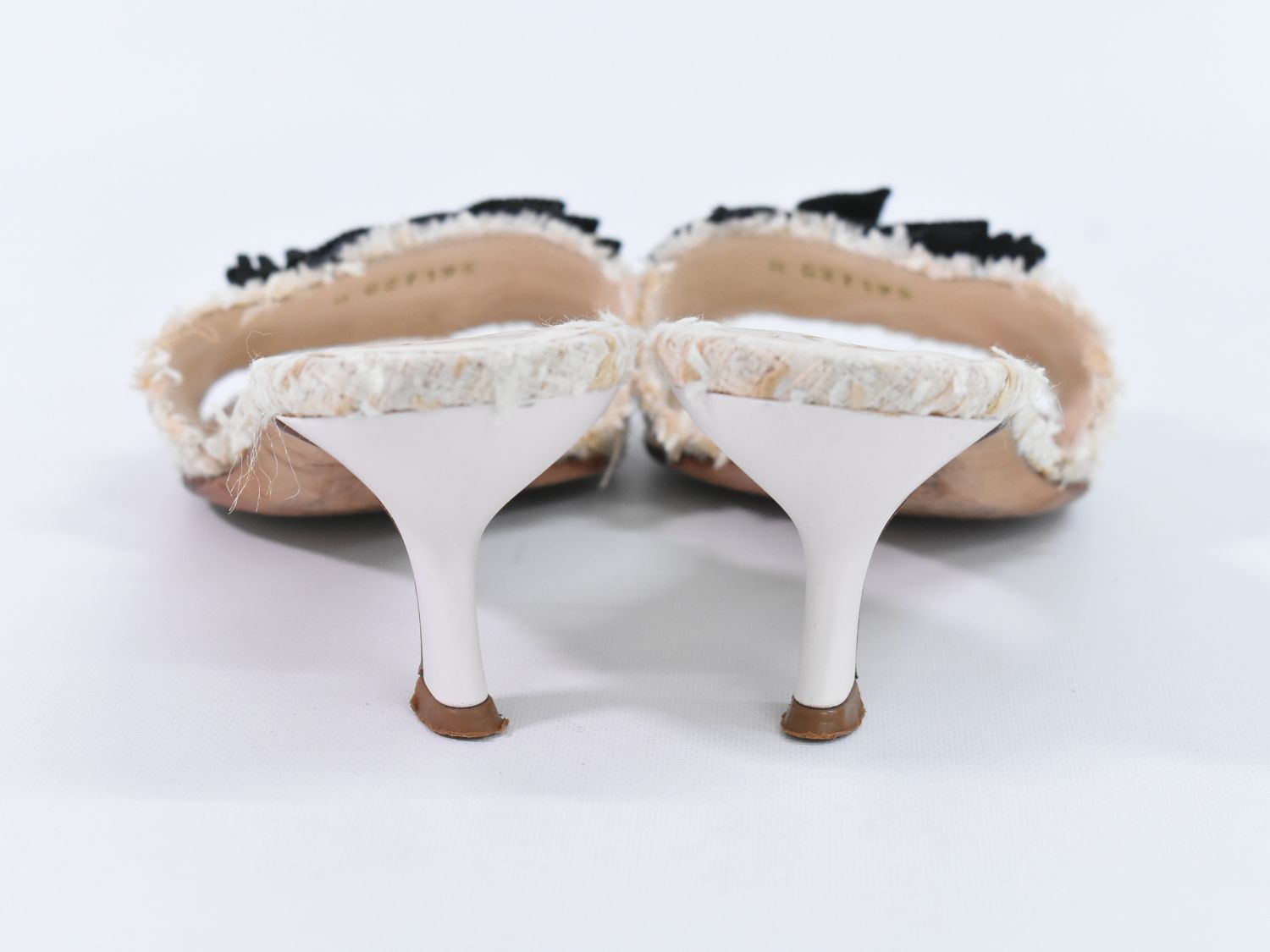 本物 シャネル CHANEL ココマーク リボン ツィード サンダル ミュール