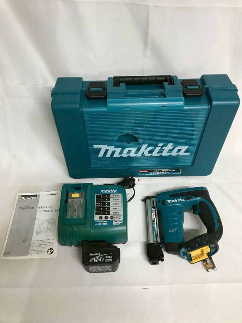 北見市発 マキタ makita 充電式タッカ ST420D 青 充電器 DC18RB 2007年製 バッテリ BL1430