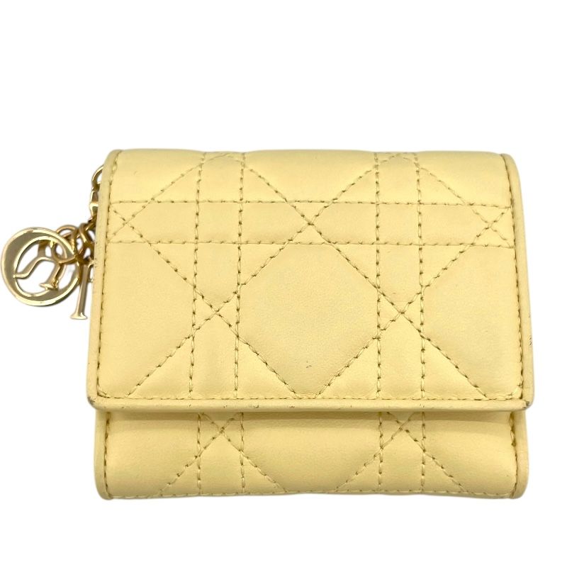 クリスチャン ディオール Christian Dior コンパクトウォレット イエロー レザー レディース コインケース