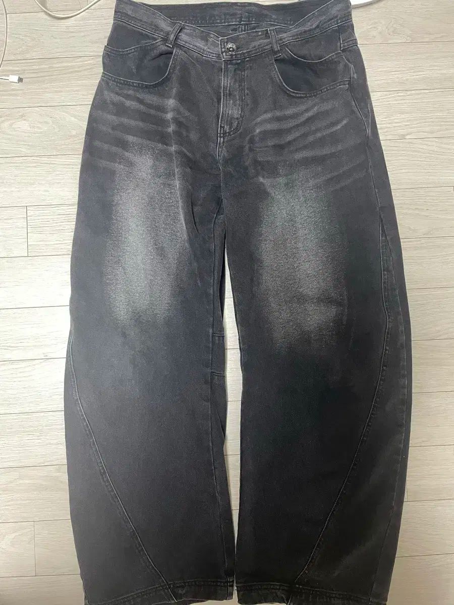 BLR カーブ ライン ダブル ポケット ウォッシング デニム パンツ