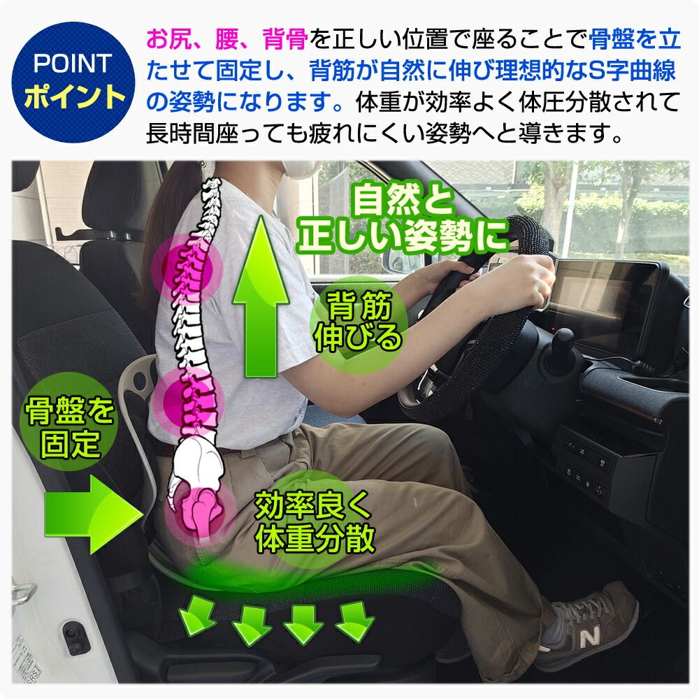 健康用品 運転 車 姿勢 サポート チェア（カラー：ネイビー）骨盤 姿勢