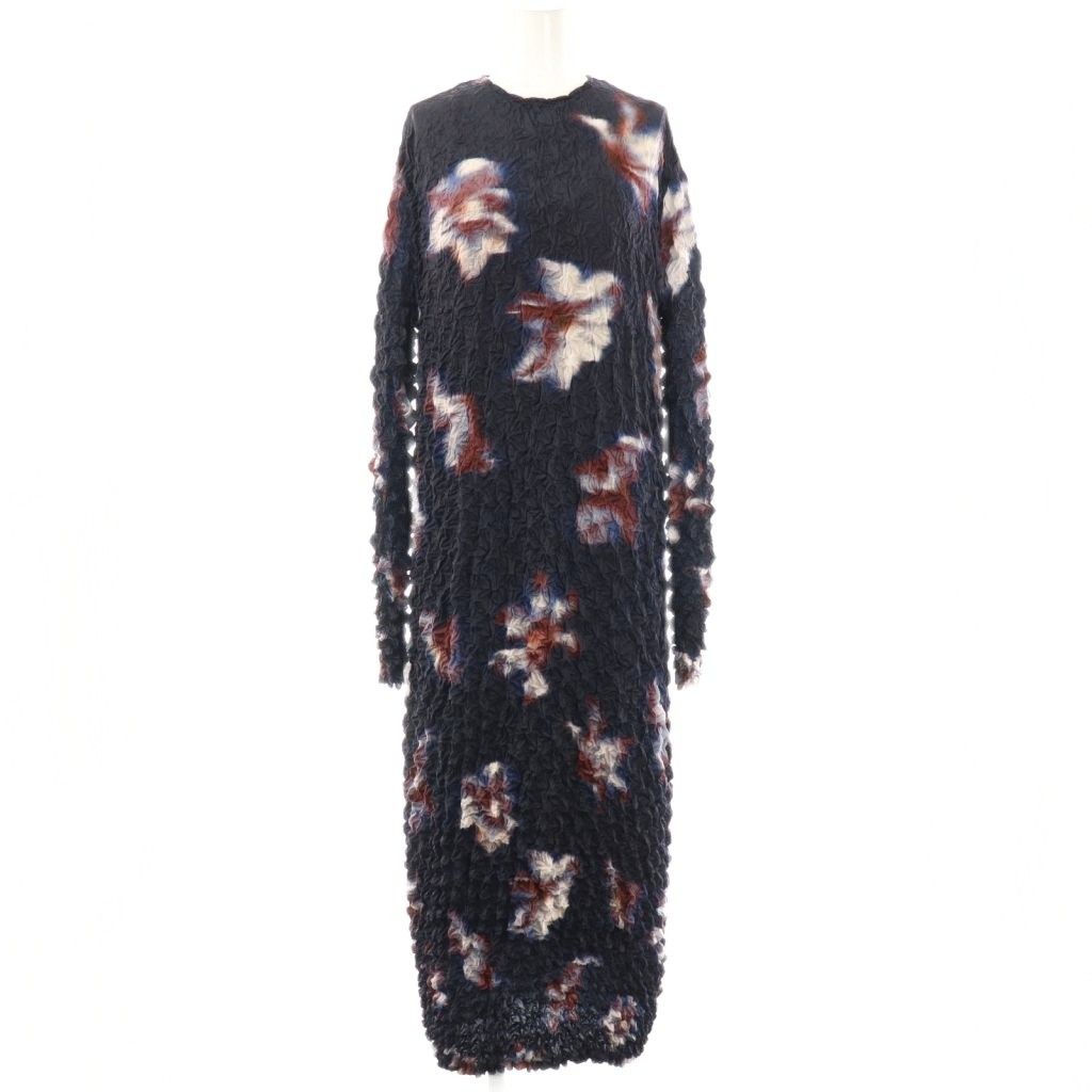 アメリヴィンテージ Ameri VINTAGE 23AW NEON FLOWER I LINE DRESS ワンピース ロング 長袖 F ネイビー HK OS