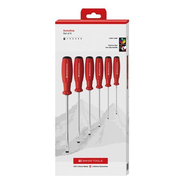PB SWISS TOOLS ピービースイスツールズ 6本組 スイスグリップ マイナスドライバーセット ペーパーボックス入 8561.CBB