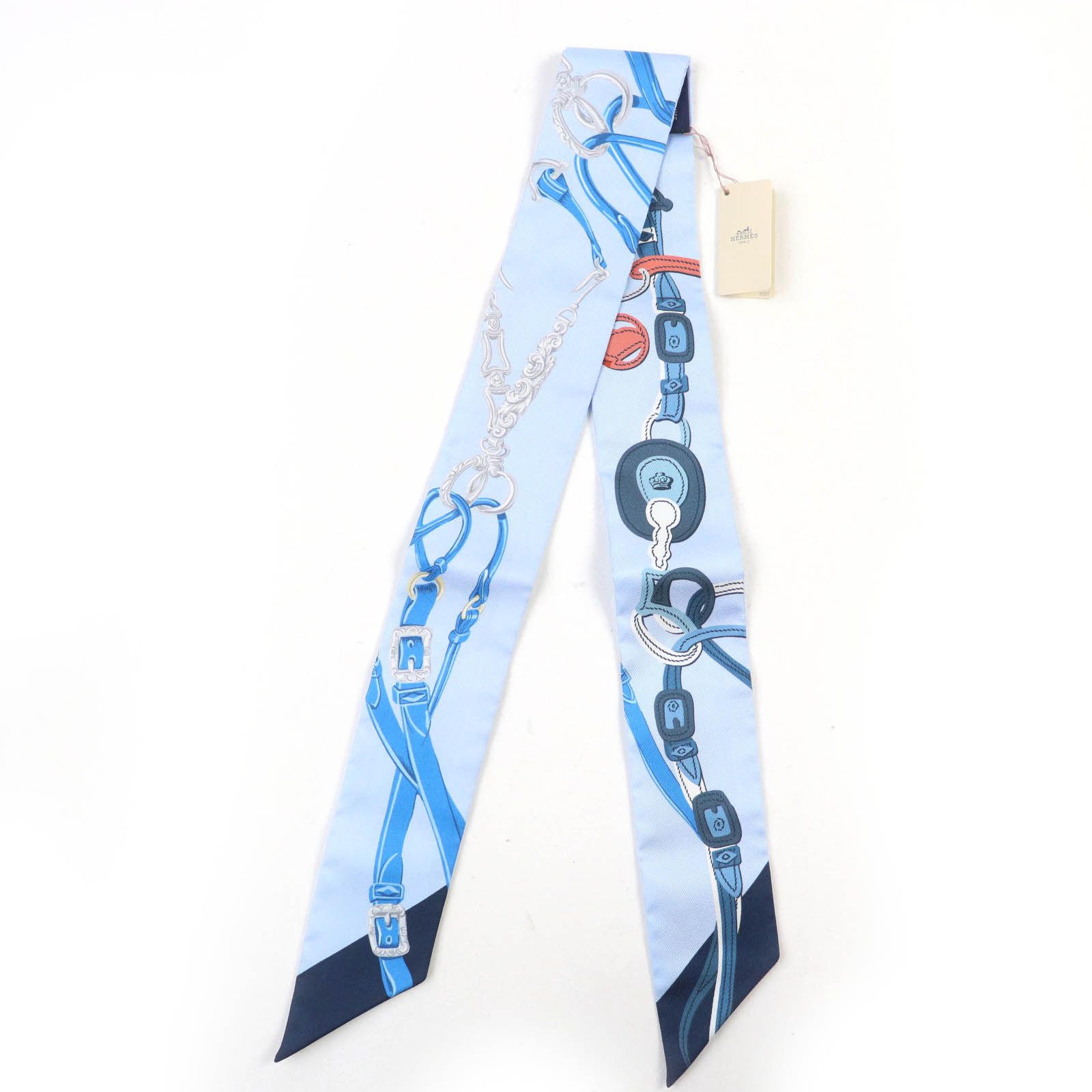HERMES エルメス ツイリー BRIDES de GALA 式典用馬勒 シルク100％ スカーフ ブルー き フランス製 レディース
