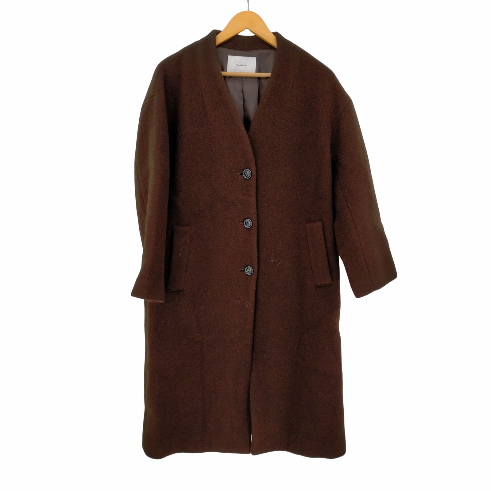 未使用品♪タグ付きフレームワークス2重織Vネックコートベージュ FRAMeWORK（フレームワーク）の「二重織りVネックコート