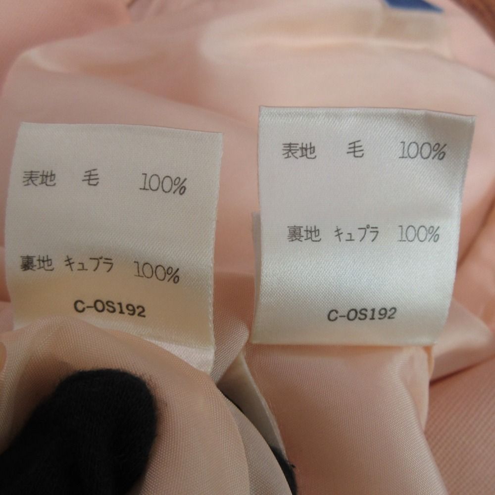 良品 Thierry Mugler ティエリーミュグレー ウール ノーカラージャケット+ひざ丈スカート セットアップ オレンジベージュ系 レディース 古着  USED