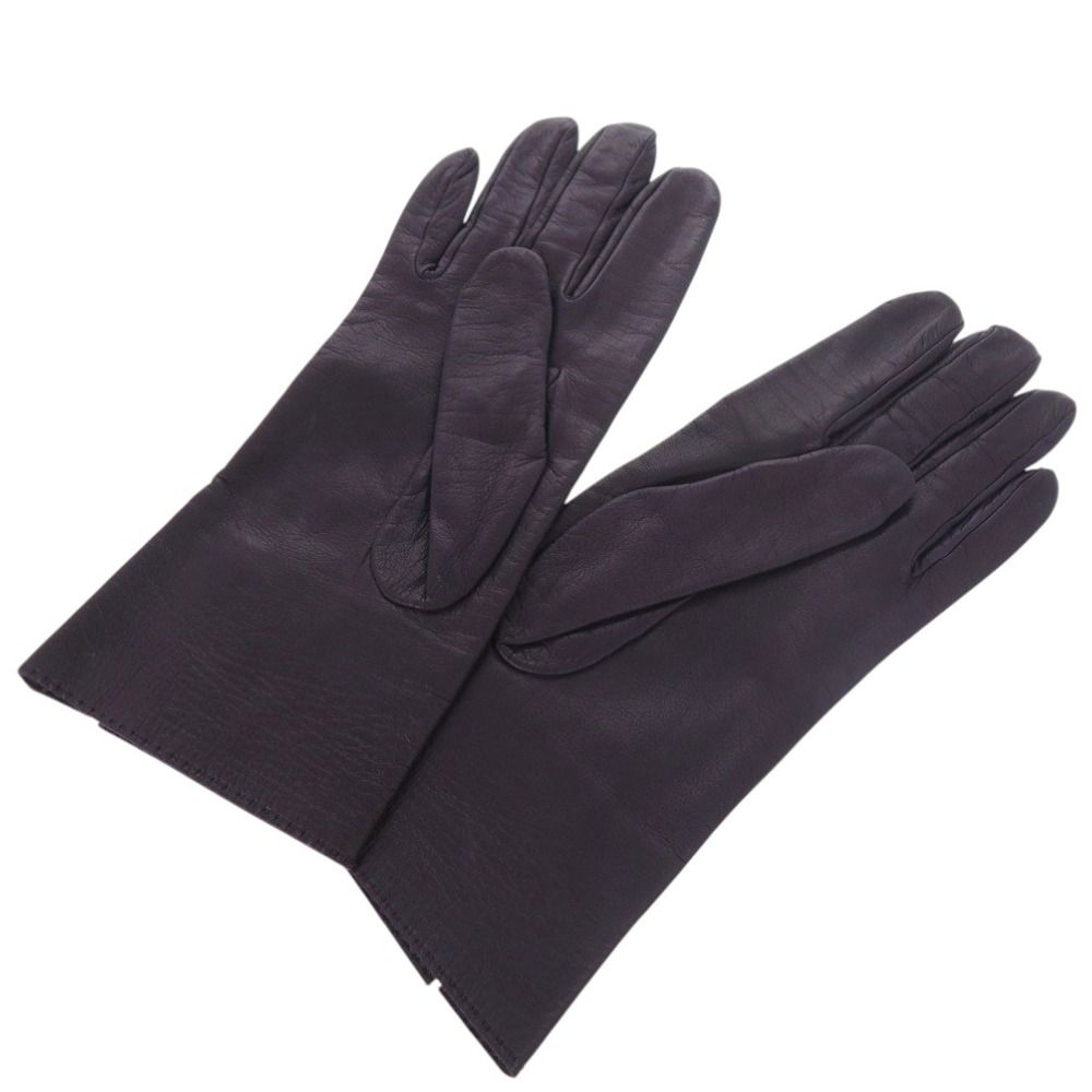 エルメス H金具 手袋 グローブ ゴートレザー パープル 0488 HERMES