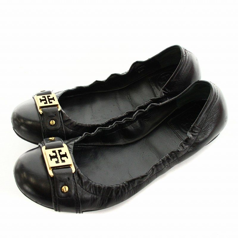 【TORY BURCH】美品トリーバーチ ゴールド金具 レザー フラットシューズ TORY BURCH】美品トリーバーチ ゴールド金具 レザー フラット