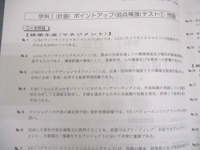 WI10-017 総合資格学院 1級建築士 令和3年度 ポイントアップ(弱点補強)講座 学科I～V 2021年合格目標 未使用品 12m4C