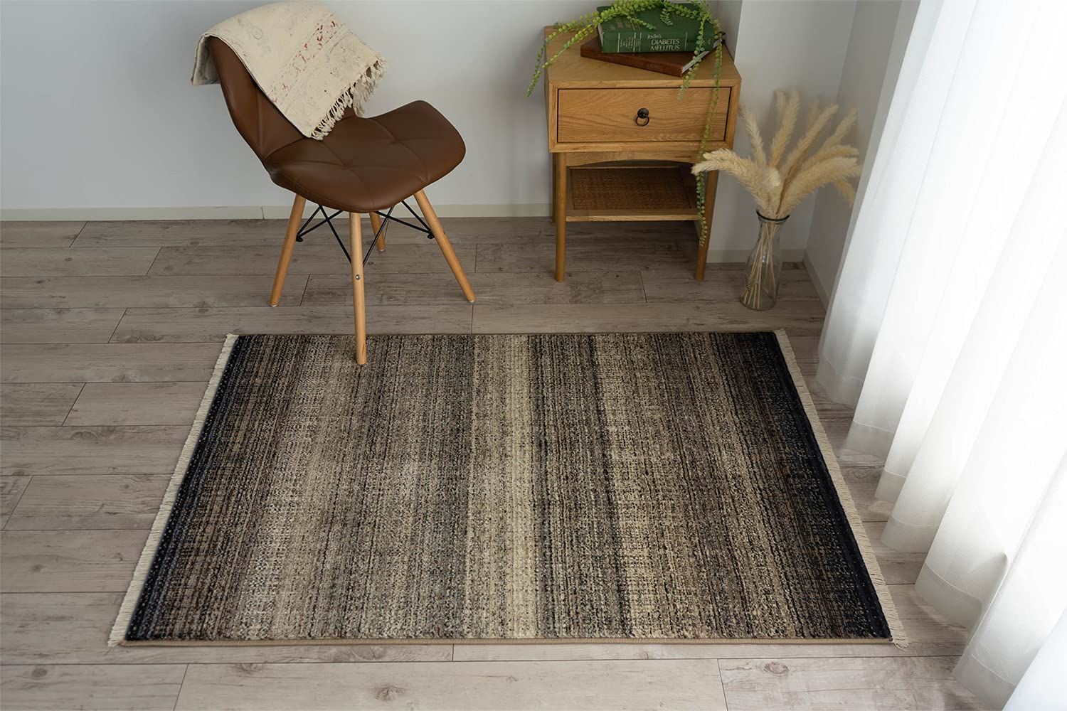 サヤンサヤン 北欧風 グラデーション ラグ マット カトル 90×140 1畳 ダークブラウン 房付