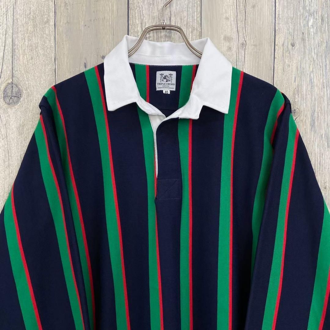 TRIPLE CROWN トリプルクラウン 長袖 ストライプ ポロシャツ 40 TRIPLE