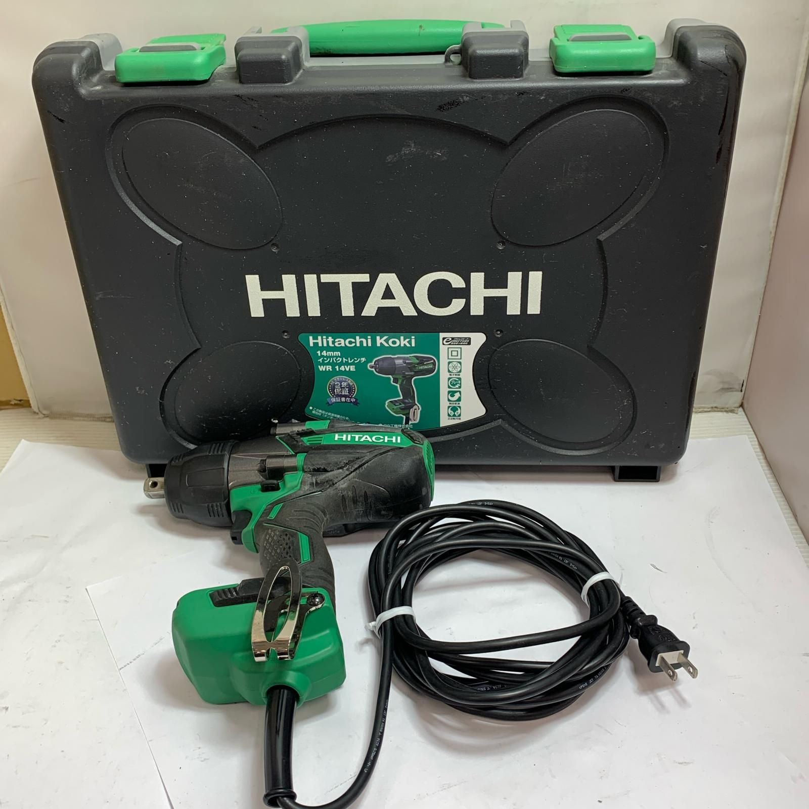 ♭♭HITACHI 日立 14mm コード式インパクトレンチ ケースにヨゴレあり WR14VE グリーン