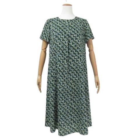 レリアン 美品 ストライプ柄×フラワー模様 ワンピース グリーン