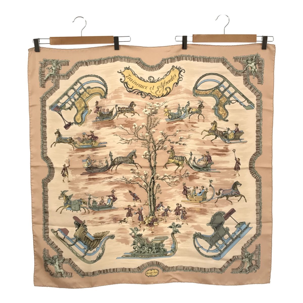 HERMÈS エルメス スカーフ　カレ90 Jeu de Soie エルメス HERMES カレ90 ソリとスケート Traineaux et glifsades