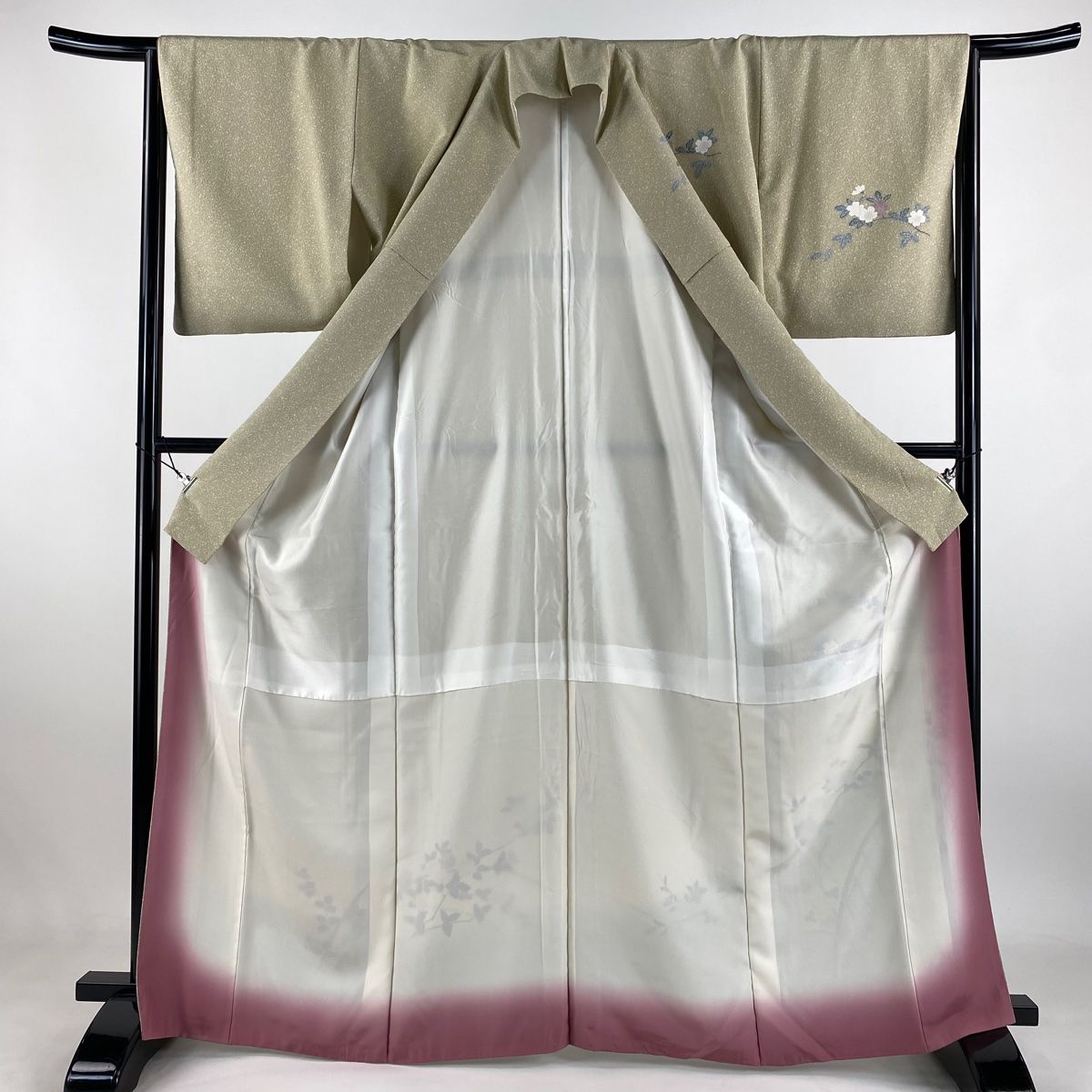 ひ*ん様 【オークション】裄丈66.5cm ベージュ訪問着フルセット 正絹 袷 訪問着 身丈160.5cm 裄丈63.5cm S 袷 蝶 菊 金彩 ぼかし ピンク