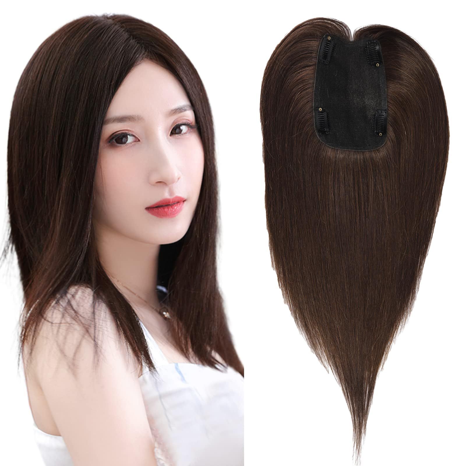 超軽量 自然 かつら 薄毛 前髪 ポイントウィッグ つむじリアル 増毛用 ヘアピース 人毛 白髪隠し 濃い茶色-未カット前髪 部分ウィッグ HAIRCUBE