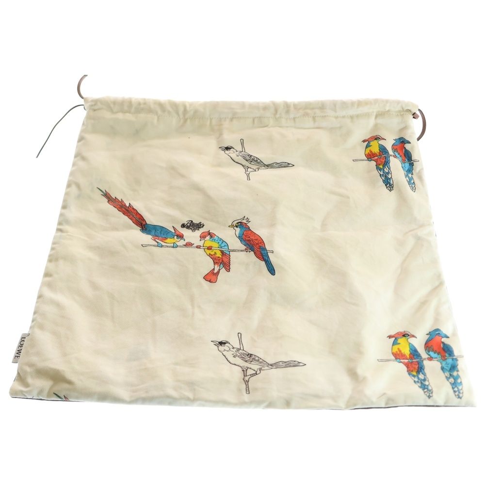 LOEWE ロエベ ドローストリングポーチ 巾着バッグ セカンドバッグ 鳥モチーフ ブラック×アイボリー キャンバス