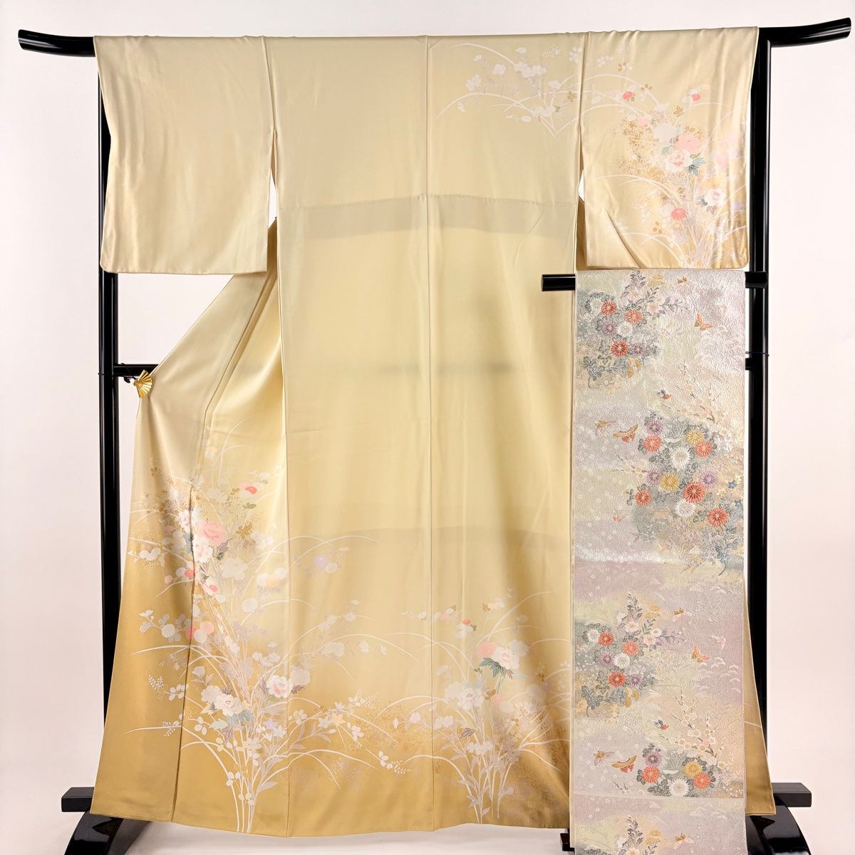 訪問着　専用品 H.L 訪問着 洗える セット 購入 5点セット 黄緑ぼかし地 宝尽くし枝