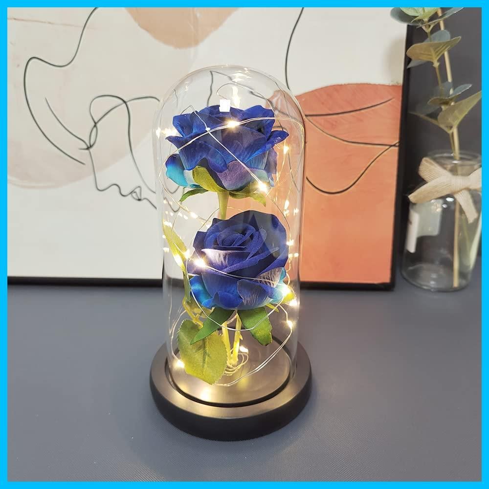 新着商品 新年 クリスマス 退職 結婚記念日 誕生日 お祝い お祝いに適用 母の日 バレンタインデー プレゼントバラ 彼女への贈り物 花束 薔薇 薔薇 二つの花 LEDライト付き電池式 フラワーライト 造花 ブルー 造花 枯れない花 バラ