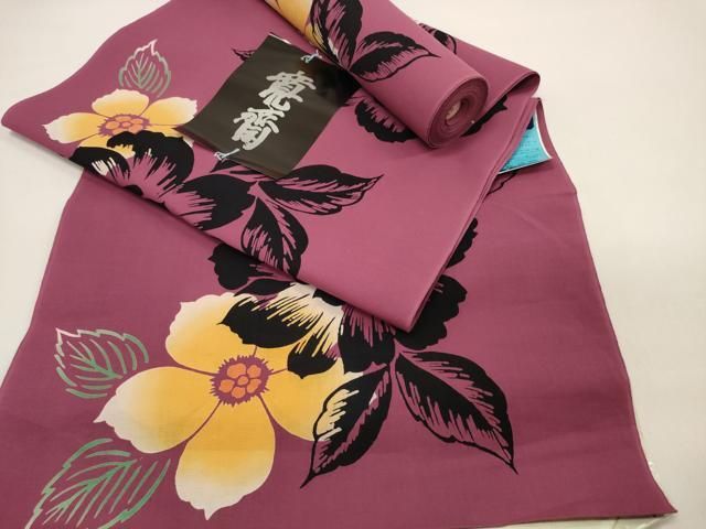 平和屋着物＊夏物 世界的ファッションデザイナー 山本寛斎 kansaiブランド 浴衣 反物 着尺 紅梅織 格子花文 綿 ♥ DAAW7366zzz