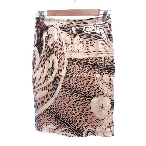 class roberto cavalli ひざ丈スカート レディース クラスロベルトカバリ 中古　古着 ロベルトカヴァリ RobertoCavalli スカート サイズ40 M - 白×黒×マルチ