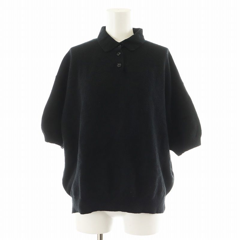 コム アーチ comm.arch. Boucle garter ニットポロシャツ 半袖 1 黒 ブラック |AN32