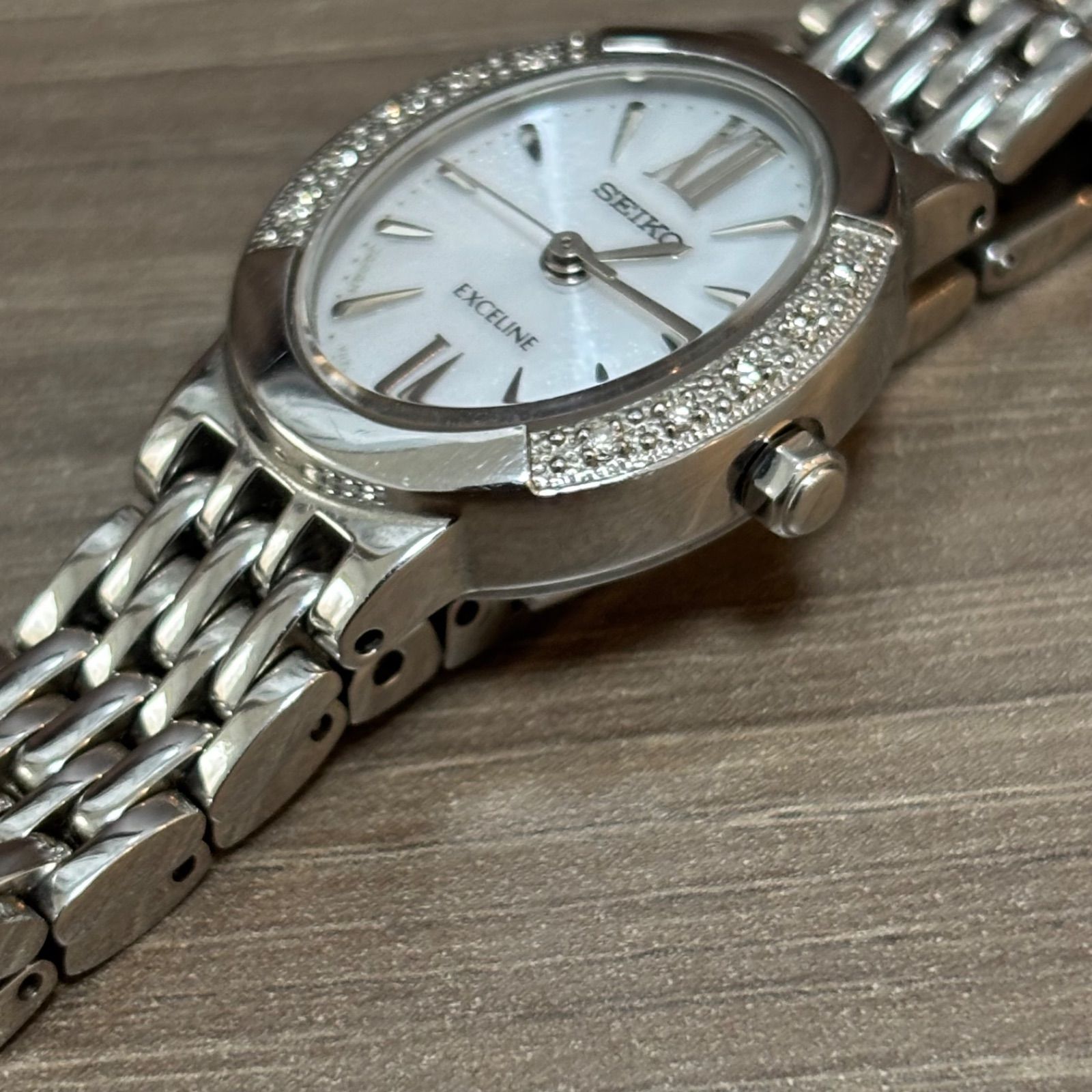【美品】SEIKO EXCELINE ソーラー時計 10Pダイヤ コンビカラー Seiko Exceline Analog Solar Women Beautiful 10P Diamond