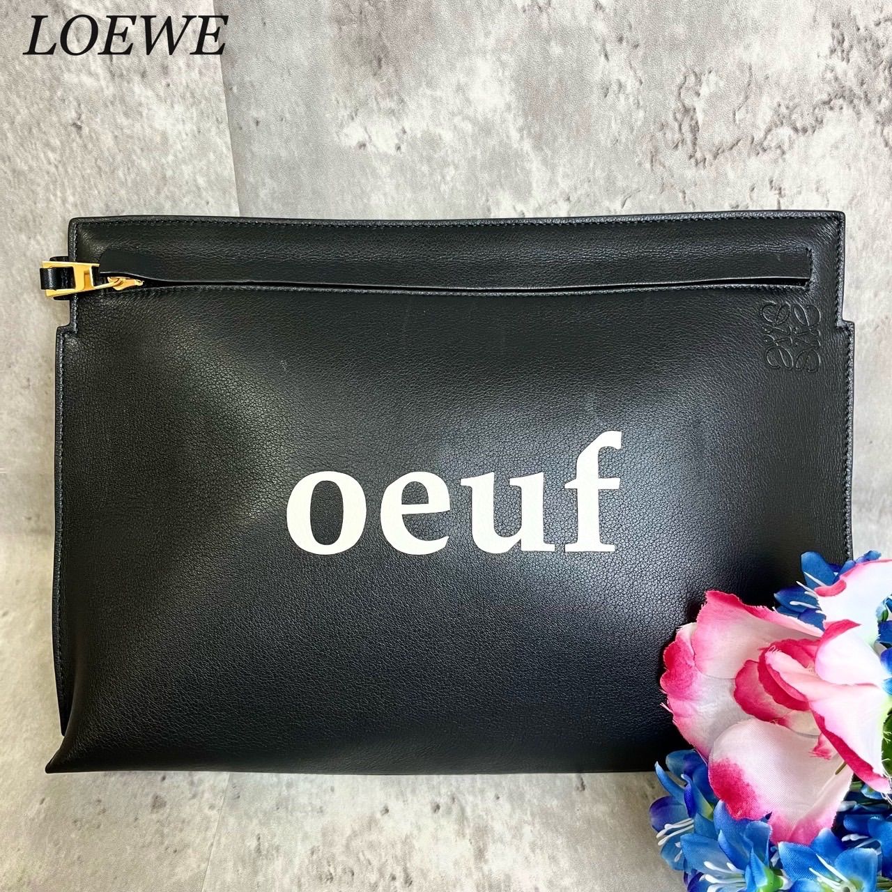 ✨極美品✨ LOEWE ロエベ クラッチバッグ ハンドバッグ ウフフ アナグラム ロゴ型押し ゴールド金具 カーフレザー レディース ブラック 黒色  - メルカリ