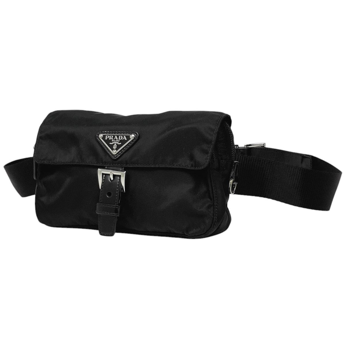 プラダ PRADA ロゴプレート ウエストバッグ ウエストポーチ ボディバッグ ナイロン ネロ ブラック BM0012 レディース