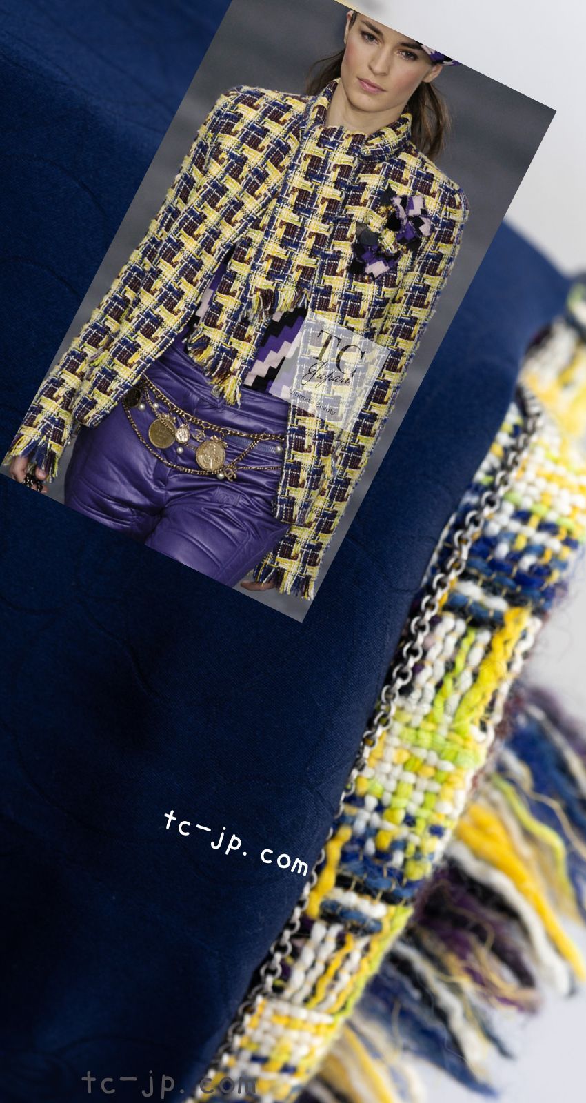 シャネル ジャケット 36 CHANEL イエロー ウール コットン ツイード  