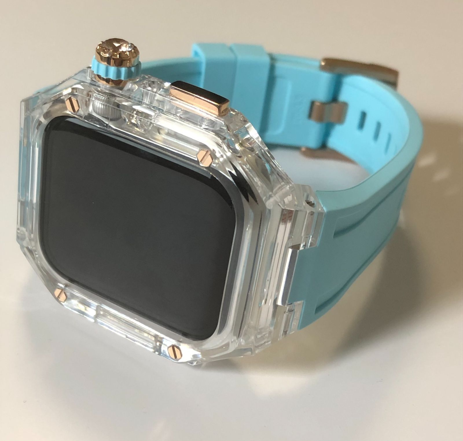 GimelZayin zc ローズゴールド クリア sブルー☆アップルウォッチ 