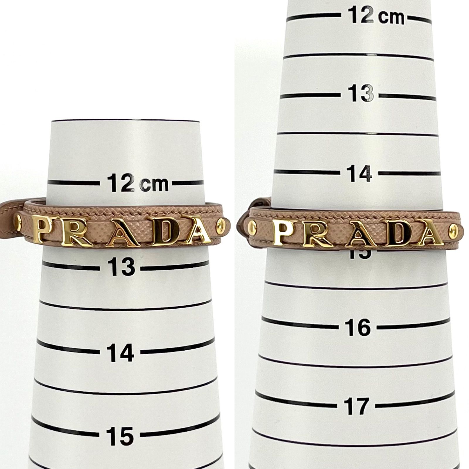 PRADA プラダ サフィアーノ レザー ブレスレット ロゴ アイコン S 手首周り約12.5~15㎝ ピンクベージュ ゴールドカラーのメタル -  メルカリ