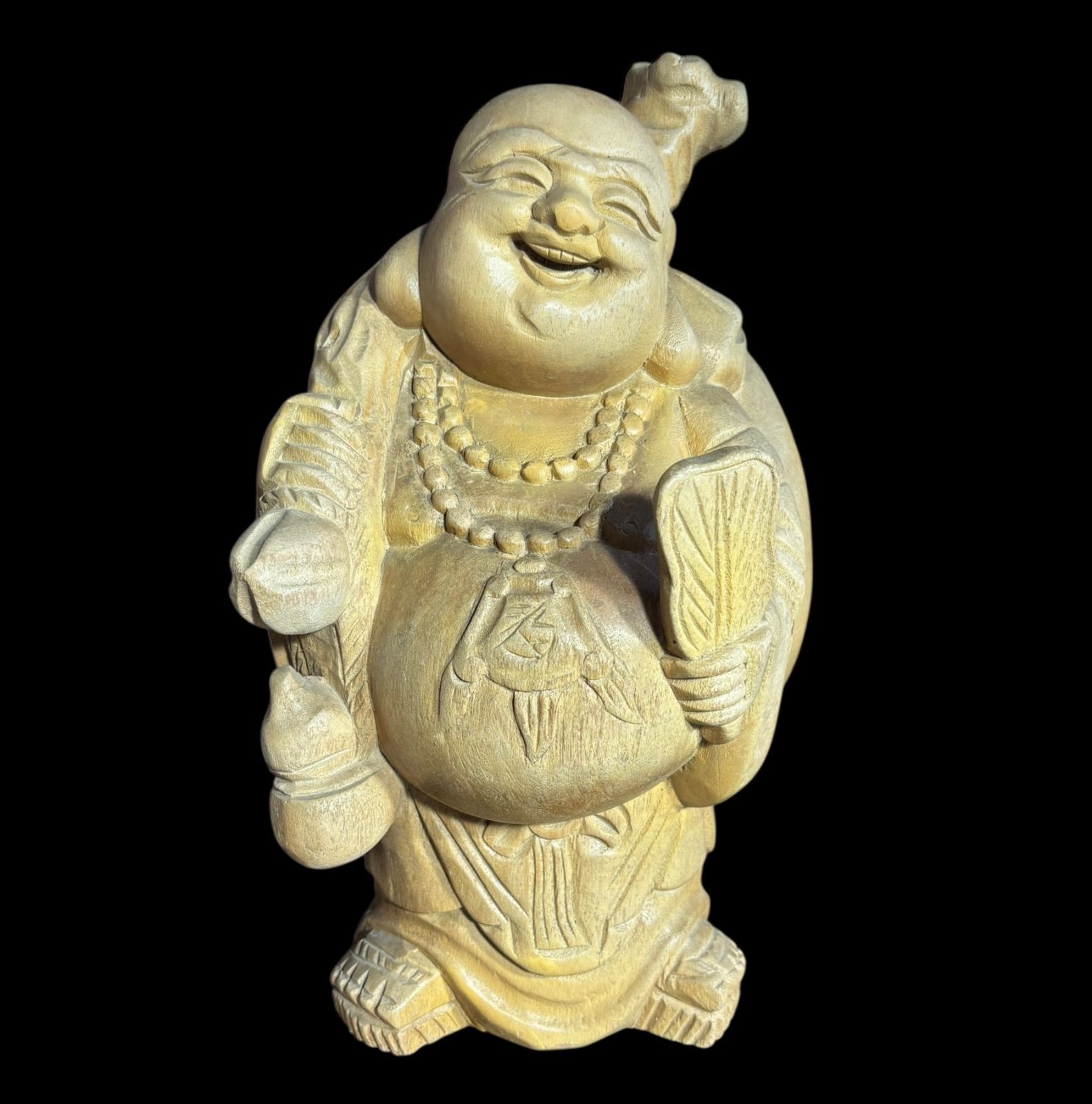 開運 木彫り 布袋尊 薫作 七福神 縁起物 約30cm 根付 古物 開眼成就