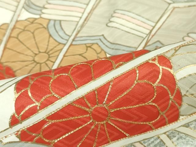 平和屋着物□豪華振袖 駒刺繍 扇面花文 金彩 正絹 逸品
