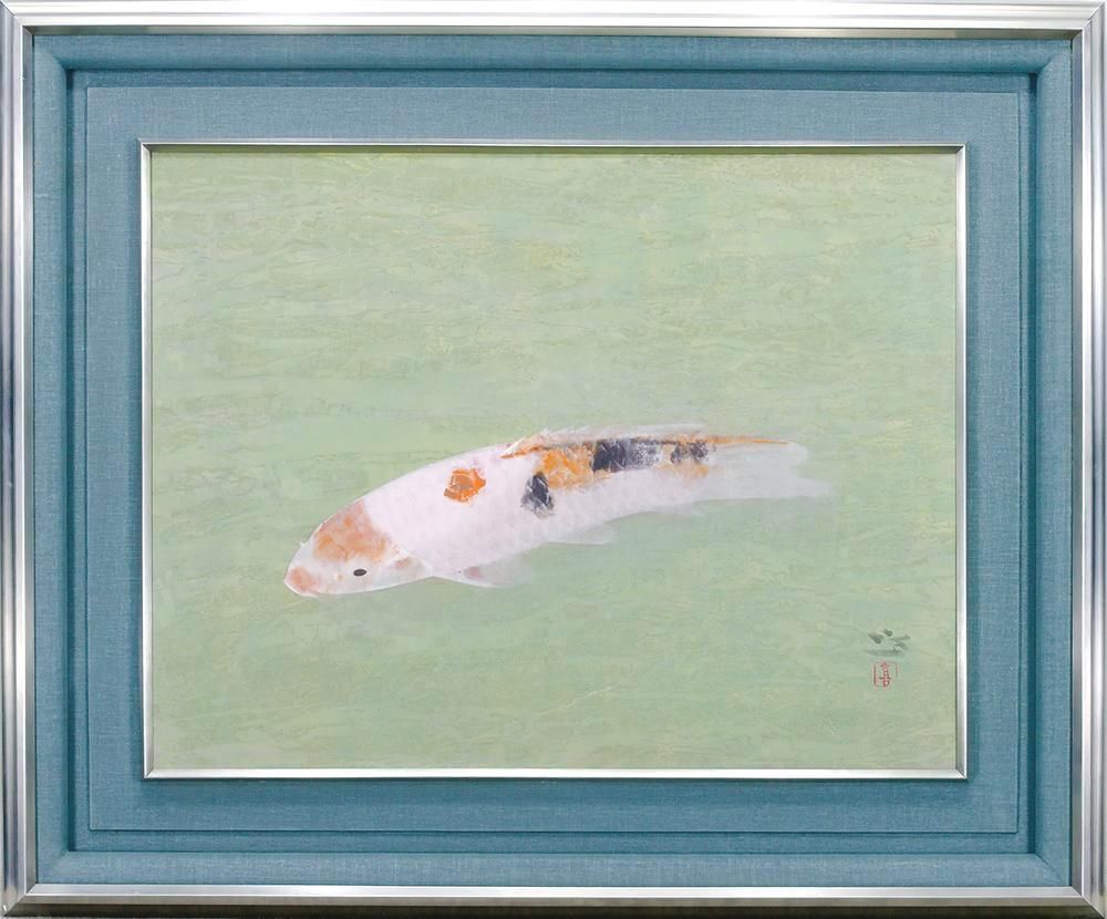 真作】【WISH】梶喜一 日本画 10号 ◇錦鯉図 〇鯉の画家 日展
