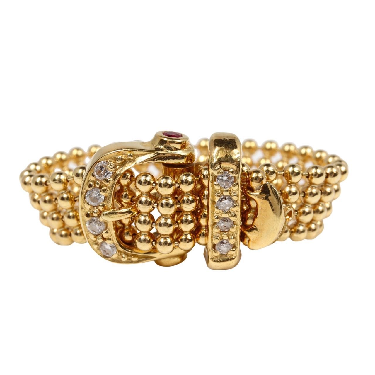 K18 YG ボールチェーン ベルトモチーフ デザイン リング ダイヤモンド