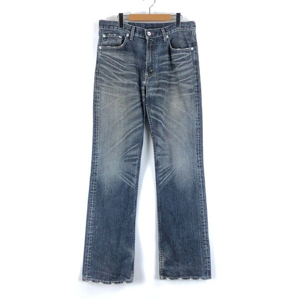 【古着】 Levi's リーバイス 507 デニムパンツ ストレート ペイントボタン レザーパッチ 日本製 ブラック系 メンズW33 【中古】 n058677