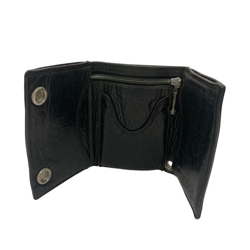 Chrome Hearts ブラックレザー三つ折り財布 クロムハーツ ウェイブ ミニ ウォレット レザー 3つ折り財布 (CHROME