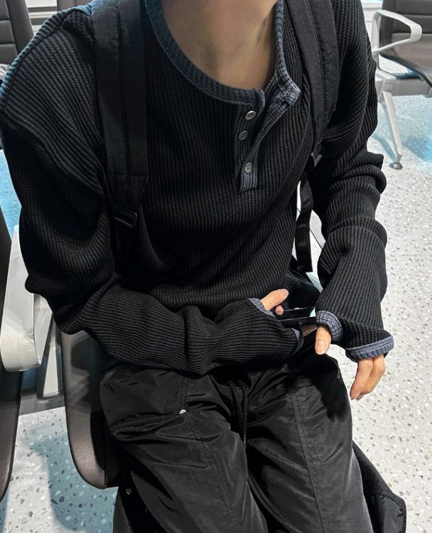 [COSYHARU公式]Fingerhole Waffle Henley Neck 関税・送料込み フィンガーホールワッフルヘンリーネック - COSYHARU | 60