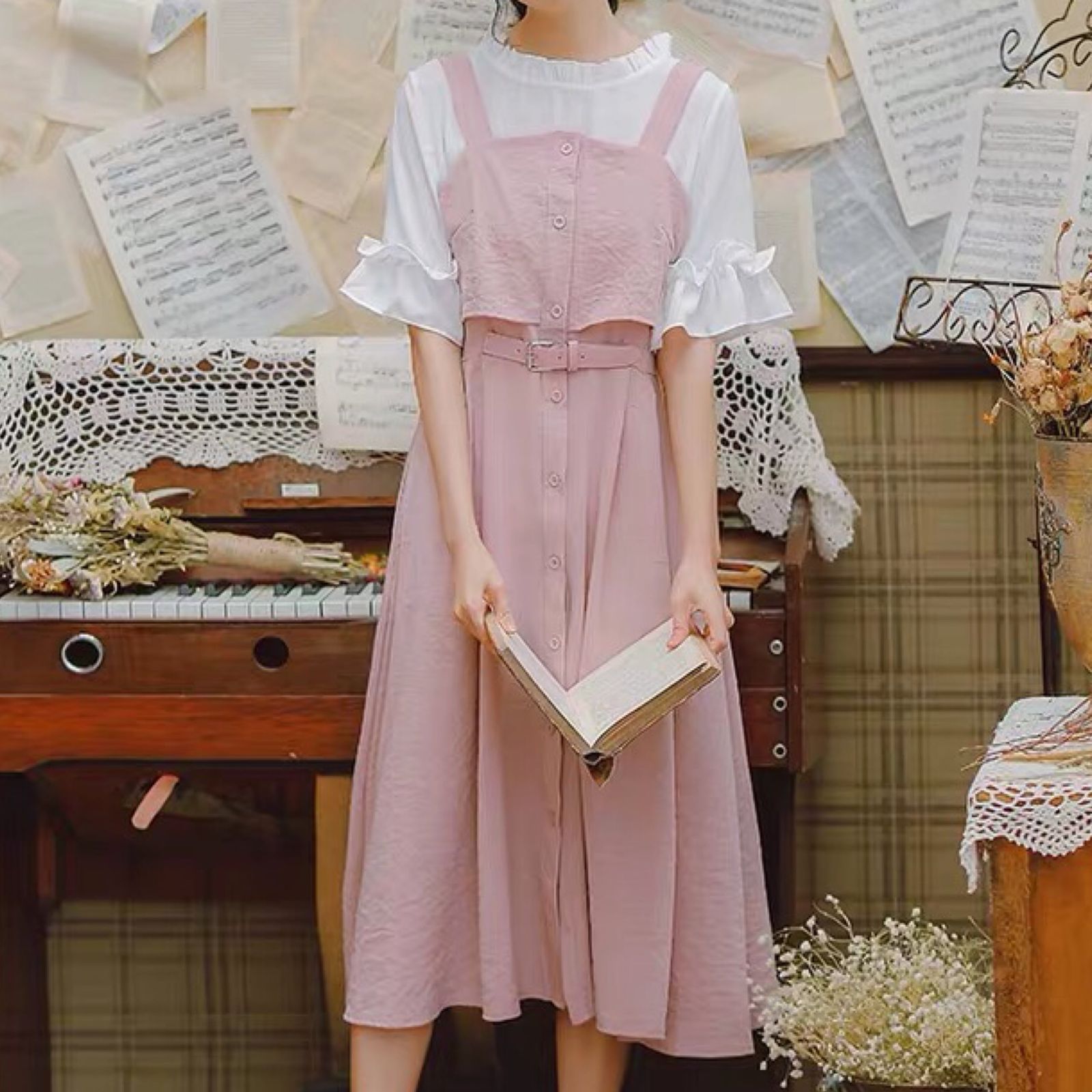 新品】カジュアルガーリー♡ビスチェ風ワンピースセットアップ 