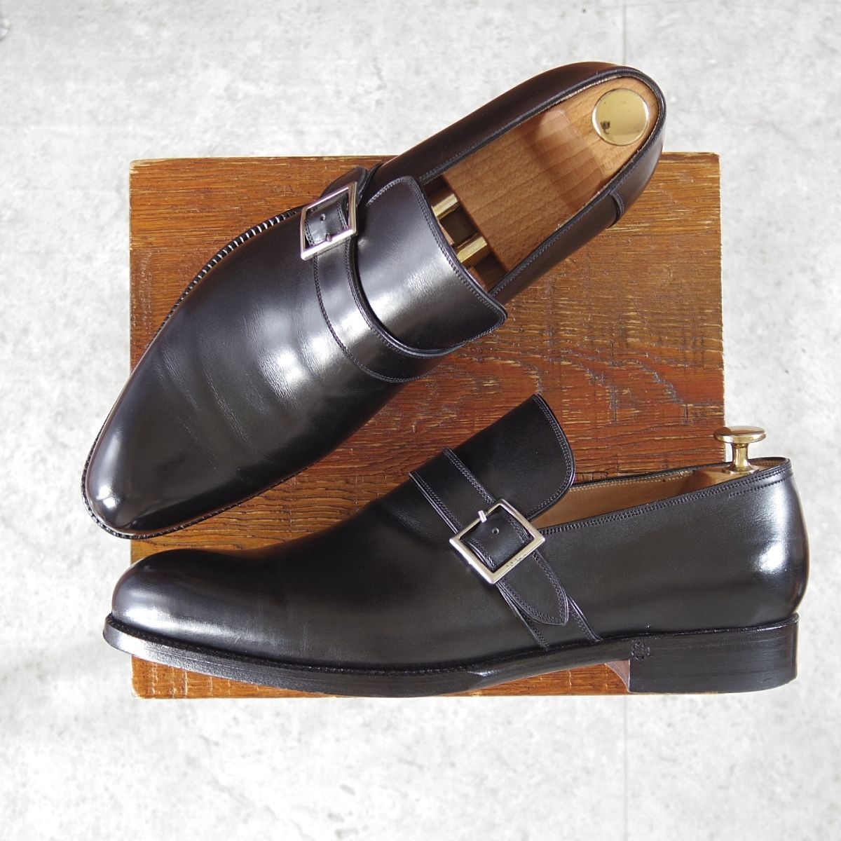 伊 ボノーラ SIZE 7.5 ハンドソーンウェルテッド製法|旧ボノーラ モンクローファー|カーフ|黒|メンズ|BONORA n871-