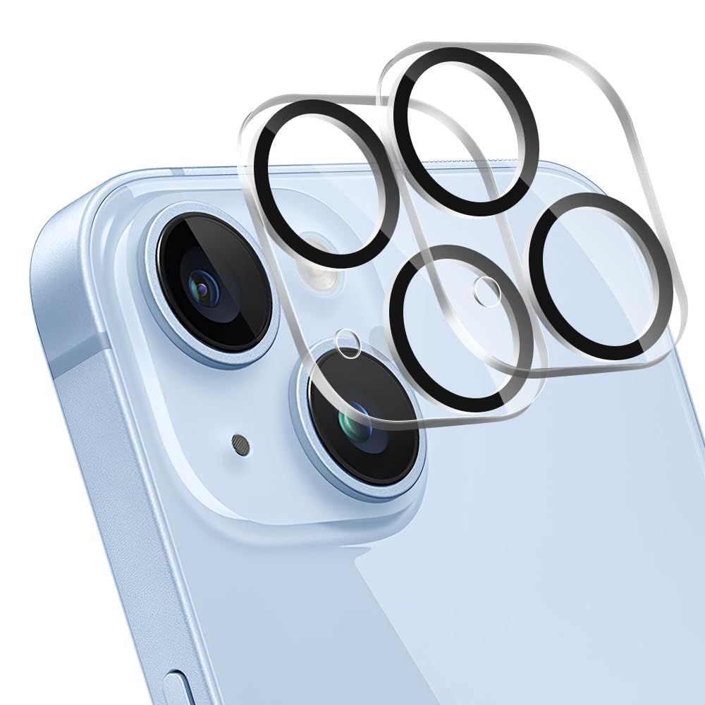 Tobecool For iPhone 15 / iPhone 15 Plus 用 カメラフィルム アイフォン15 /アイフォン15 プラス カメラ保護 フィルム 化ガラス ガラスフィルム 旭硝子素材製 極薄 全面保護 黒縁取り 2眼レンズ保護 露出