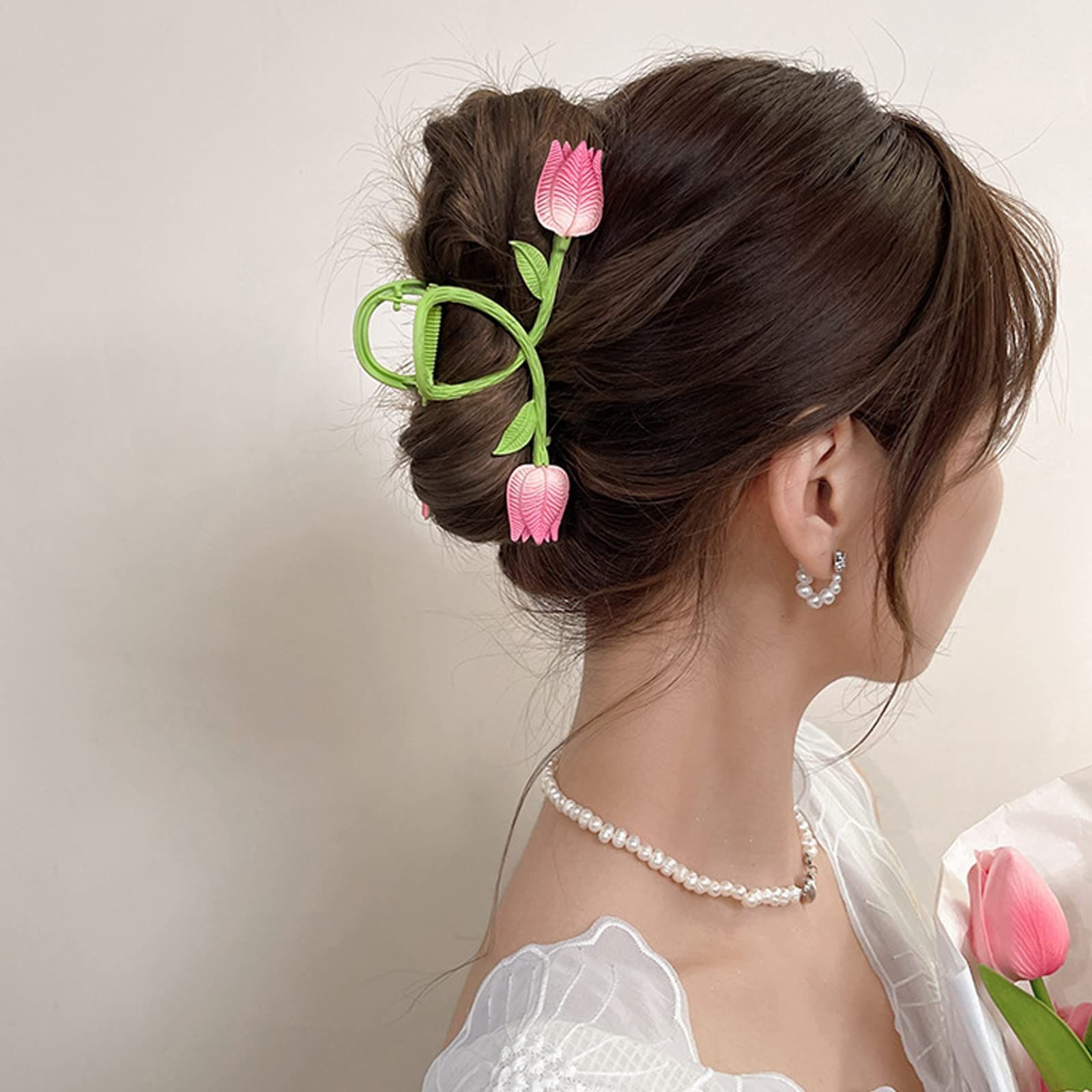 オフィス 大きめ おしゃれ クリップ 髪飾り 贈り物 髪留め レディース用 ヘア シンプル 韓国風 ヘアクリップ バンスクリップ 双花チューリップ HAPVITAL