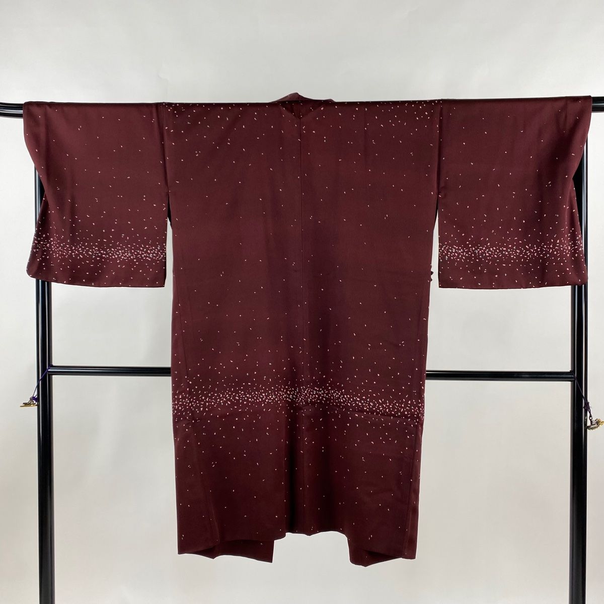 道中着 身丈108cm 裄丈68.5cm L 和装コート 着物衿 洗える着物 幾何学 茶紫 化繊 秀品