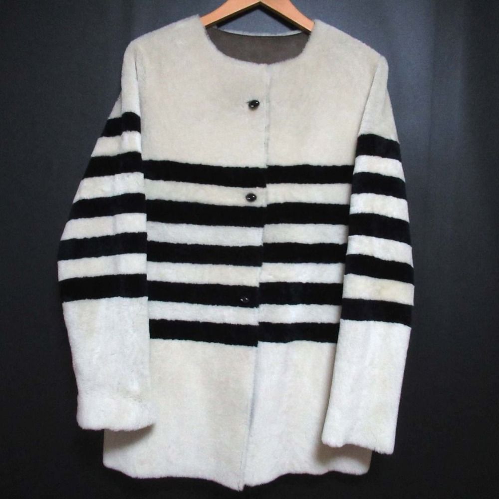 美品 HENRY CUIR アンリークイール ボーダー ノーカラー リバーシブル 
