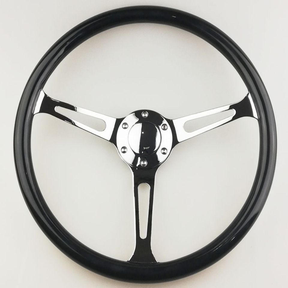 黒 ウッド金属3スポークステアリング本体15インチ380cm ウッドブラックステアリングトランペット付き カスタムステアリング ウッドステアリング ブラックウッドステアリング クラシックカー 3スポー