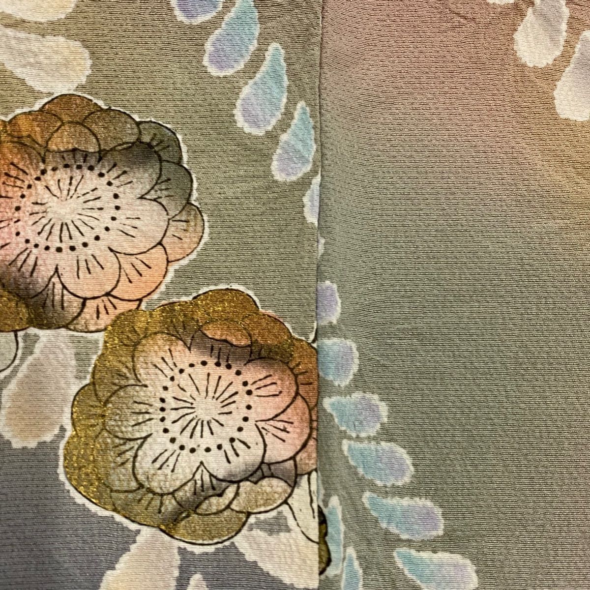 着物　つけさげ　金彩　ぼかし　花　つばめ　袷　灰色　グレー　正絹　秀品 訪問着 身丈160cm 裄丈63.5cm S 袷 辻が花柄 金彩 ぼかし 青灰色