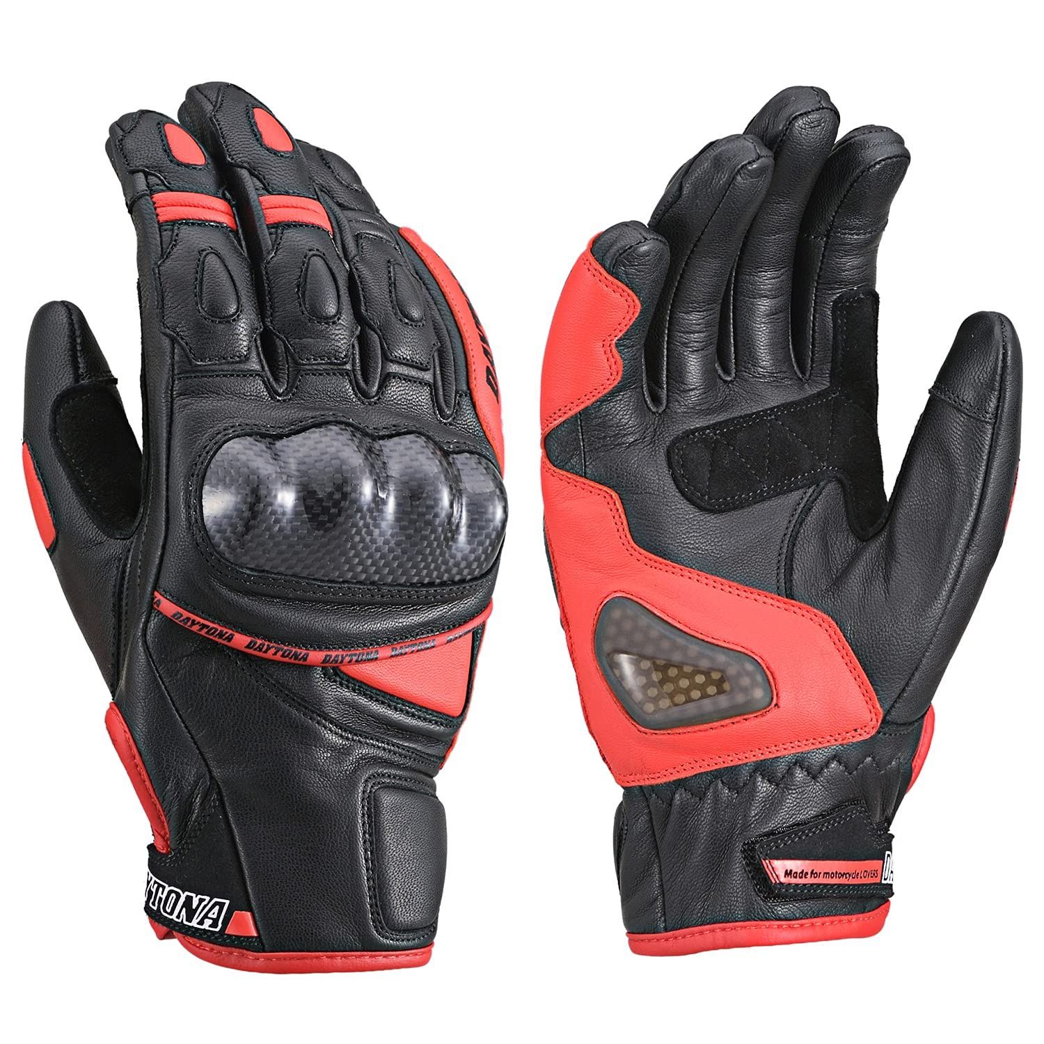 デイトナ Daytona バイク用 グローブ 春夏秋冬 本革 ヤギ革 カーボンプロテクター スマホ対応 オールスポーツ ショートグローブ HBG 036 ブラック レッド XLサイズ 15829